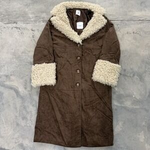 Altar'd State Brown Corduroy Faux Shearling Trim Long Trench Coat NWT Medium